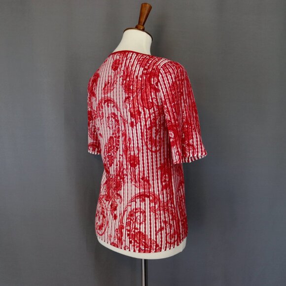 Etro 44 / 8 / Medium Red & White Paisley Short Sleeve Top - Picture 7 of 11